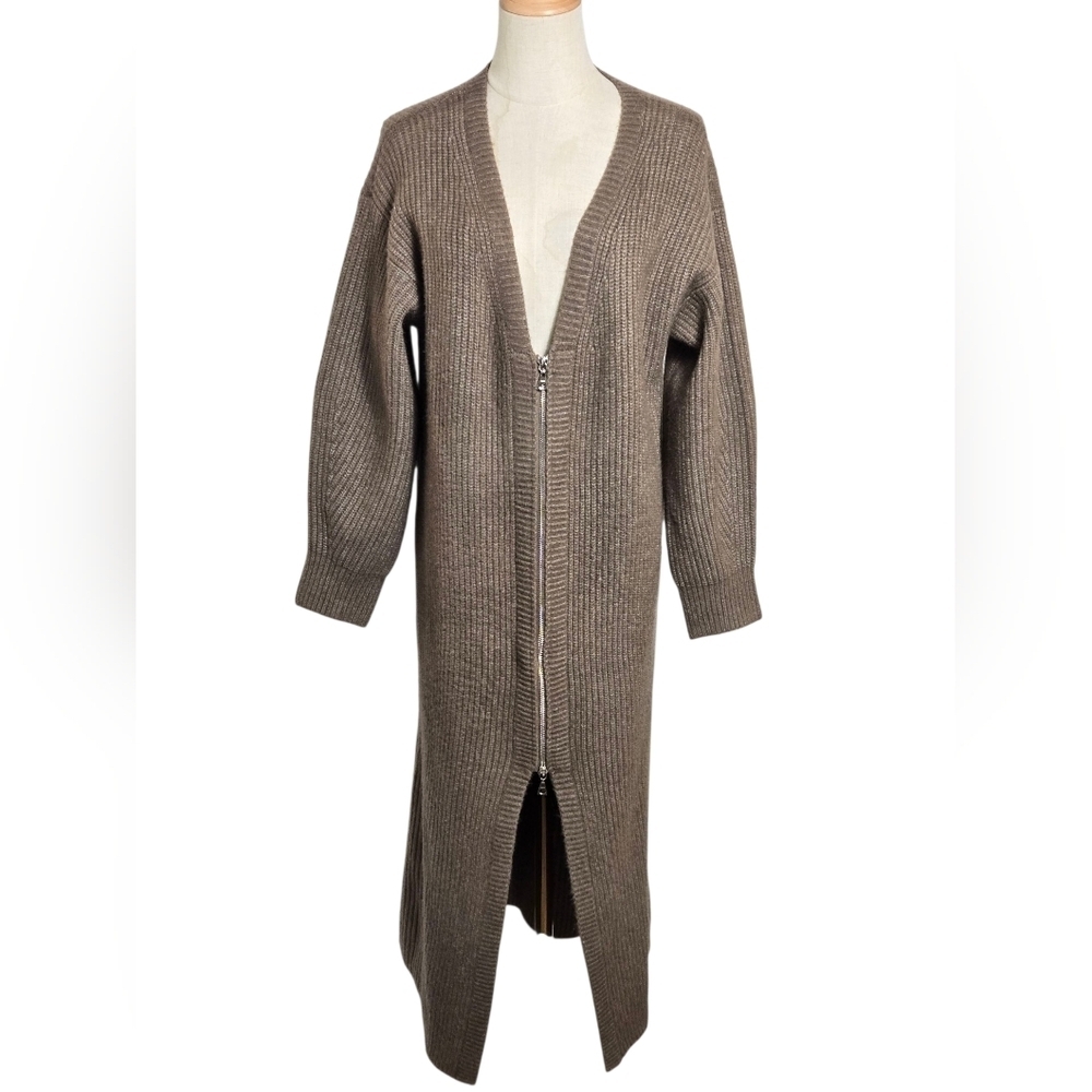 Modern Citizen Brown Zip Maxi Cardigan Sweater